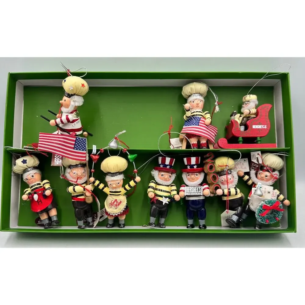 Vintage Kurt Adler Hershey’s Christmas Wood Ornaments 10pc Mr. & Mrs. Elf #2
